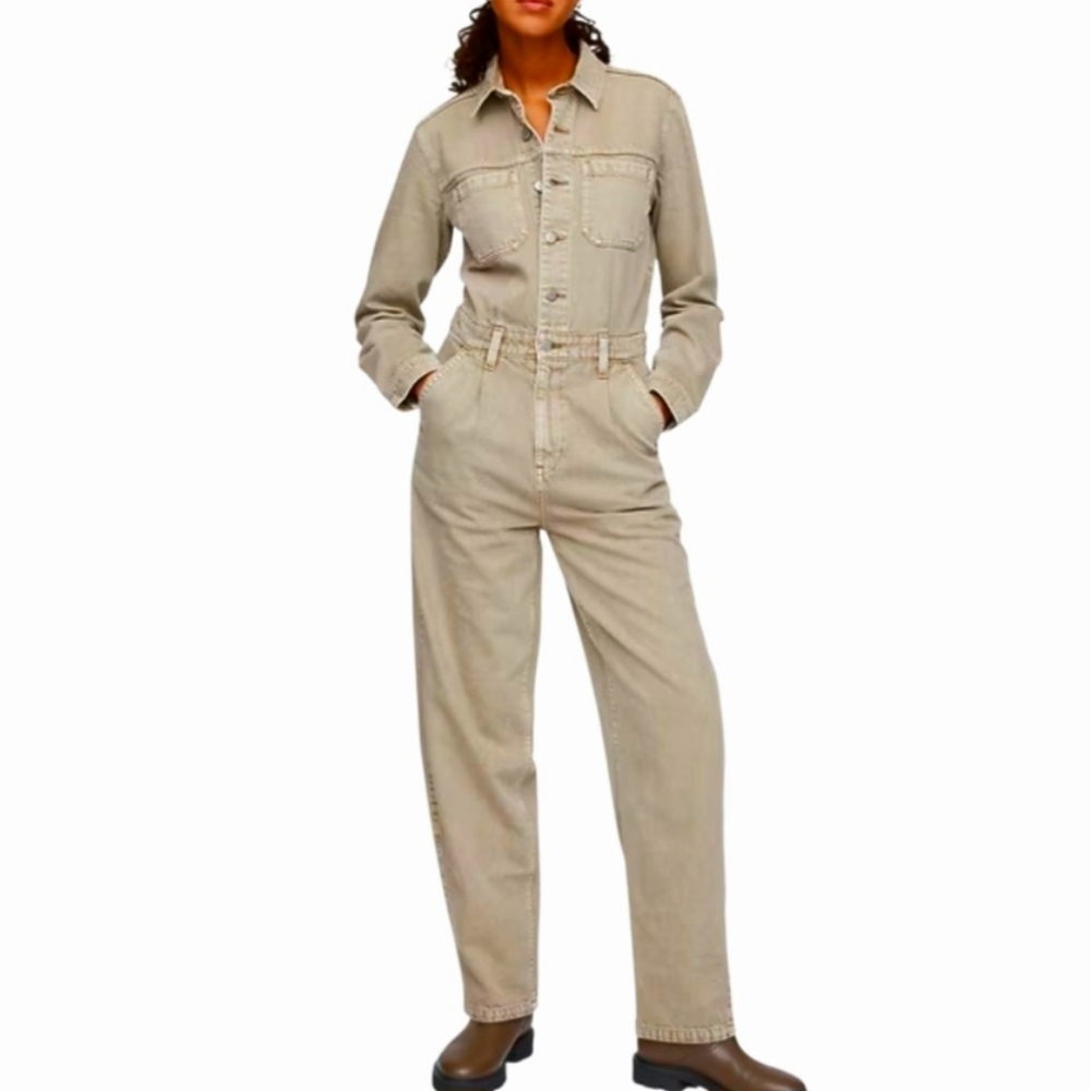 Gap Denim Utility Jumpsuit Women's Sz 10 Tall Tan Streetwear Back To School